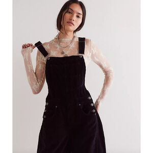 Free People We The Free Good Luck Cord Overalls XS One-Piece Jumpsuit Black
